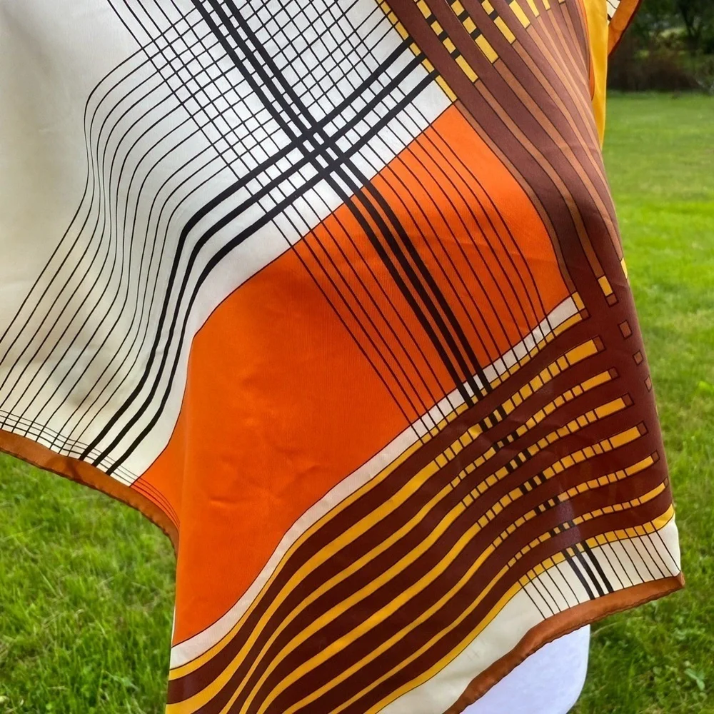 Vintage Orange Brown Geometric Acetate Scarf